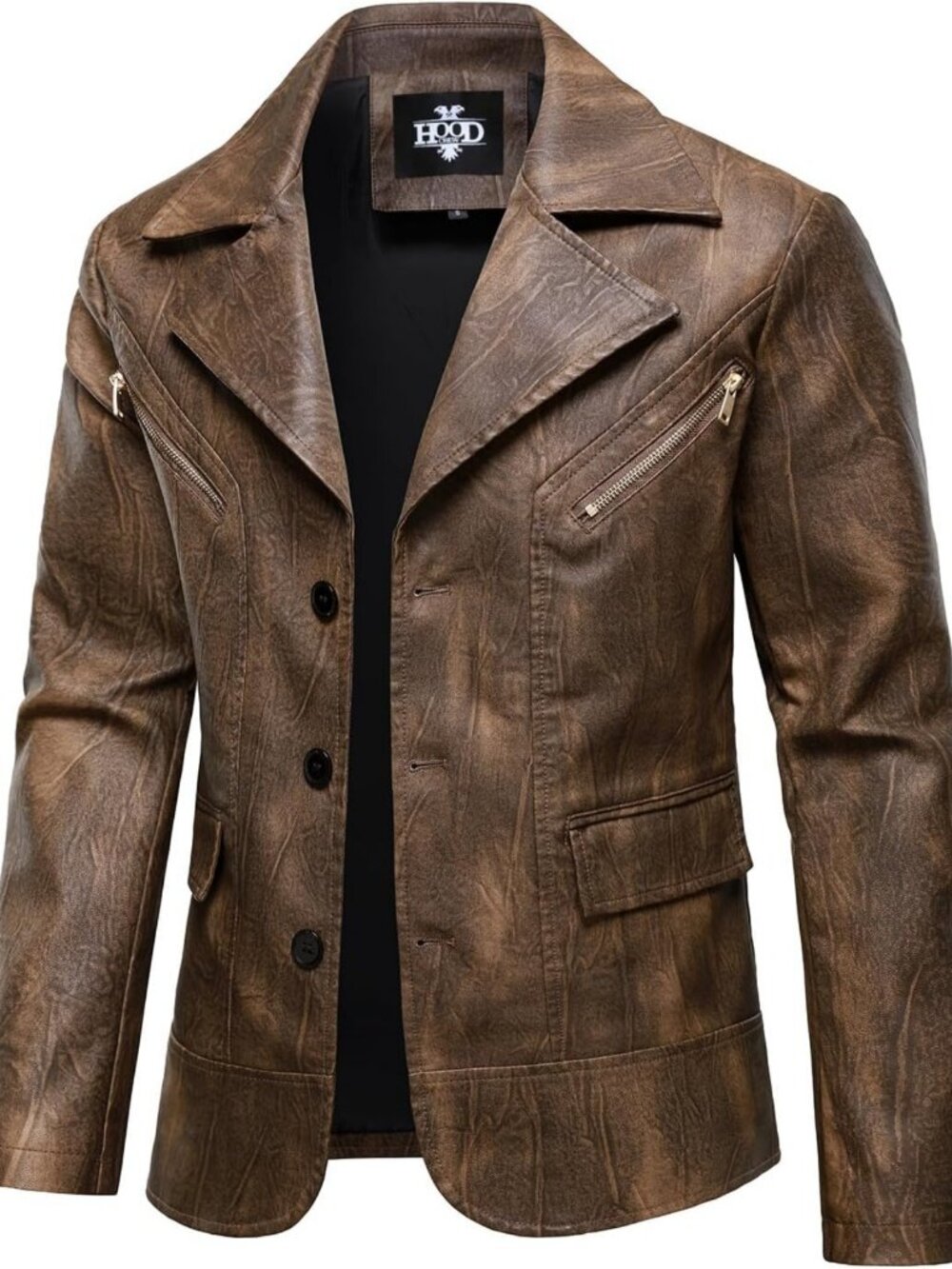 Vintage Lightweight Faux Leather Blazer Jacket for Men - Casual Button Closure
